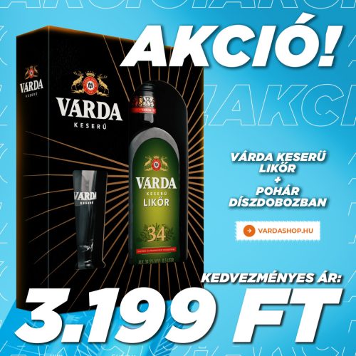 Várda Keserű Likőr 34,5% 0,5l DD fekete-arany + Pohár 