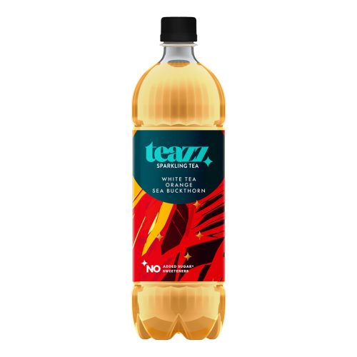 TEAZZ enyhén szénsavas, üdítőital fehértea-kivonattal, narancs és homoktövis ízesítéssel 1L PET DRS